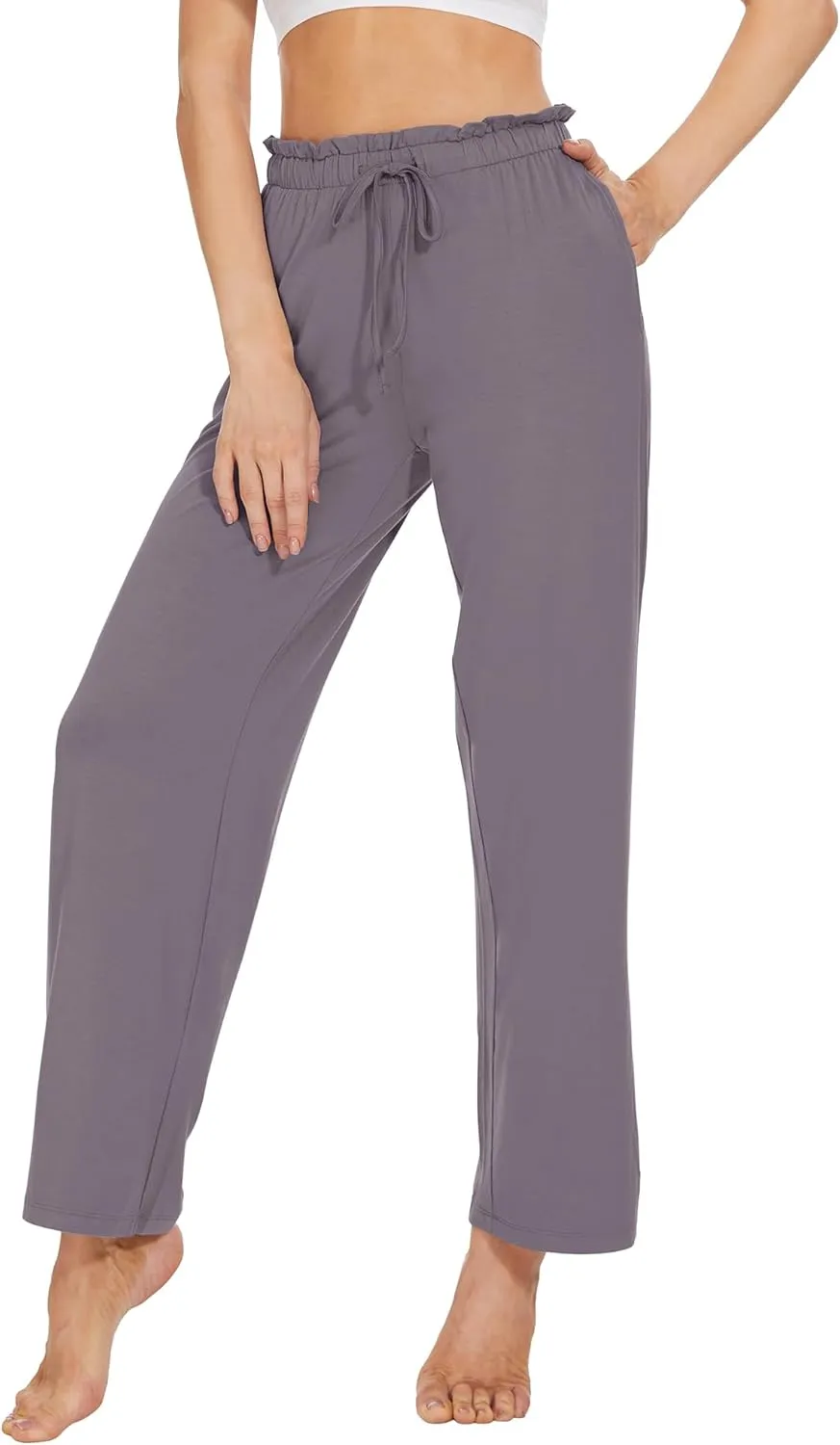 WiWi Viscose from Bamboo Women's Casual Loose Wide Leg Pants Pajama Bottoms Drawstring Sweatpants Palazzo Pjs Bottom S-XXL