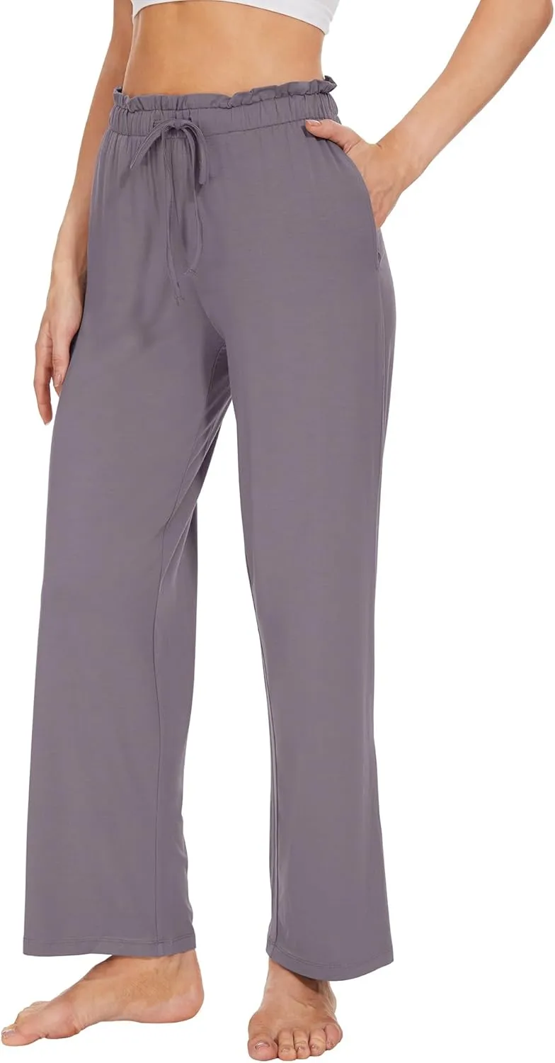 WiWi Viscose from Bamboo Women's Casual Loose Wide Leg Pants Pajama Bottoms Drawstring Sweatpants Palazzo Pjs Bottom S-XXL