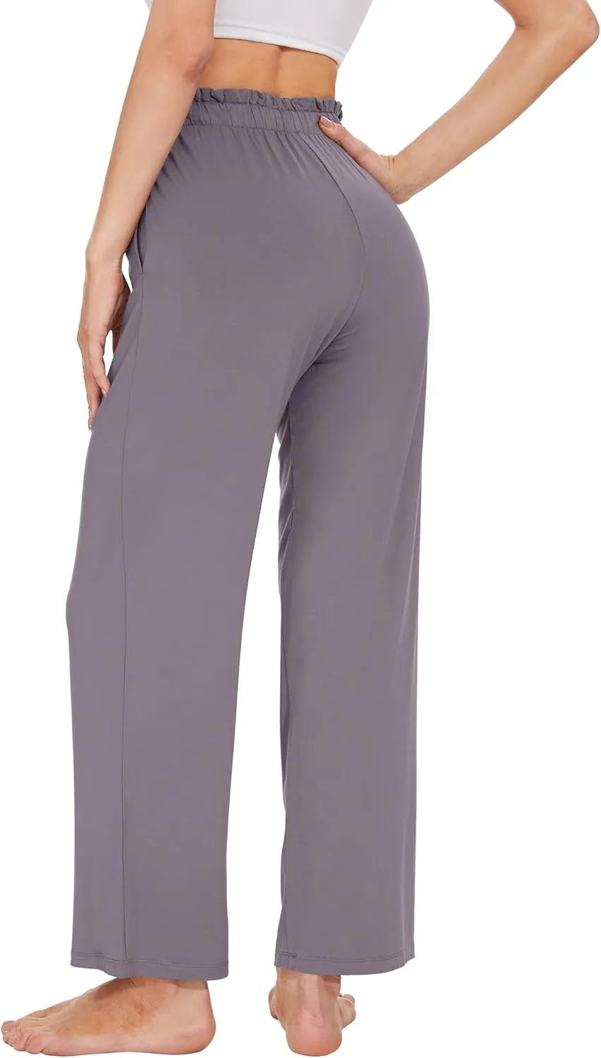 WiWi Viscose from Bamboo Women's Casual Loose Wide Leg Pants Pajama Bottoms Drawstring Sweatpants Palazzo Pjs Bottom S-XXL