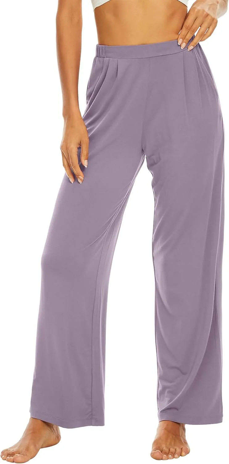 WiWi Women's Wide Leg Pajama Pants Casual Sleep Bottoms Palazzo Yoga Sweatpants Pant with Pockets Viscose from Bamboo S-XXL