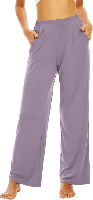WiWi Women's Wide Leg Pajama Pants Casual Sleep Bottoms Palazzo Yoga Sweatpants Pant with Pockets Viscose from Bamboo S-XXL