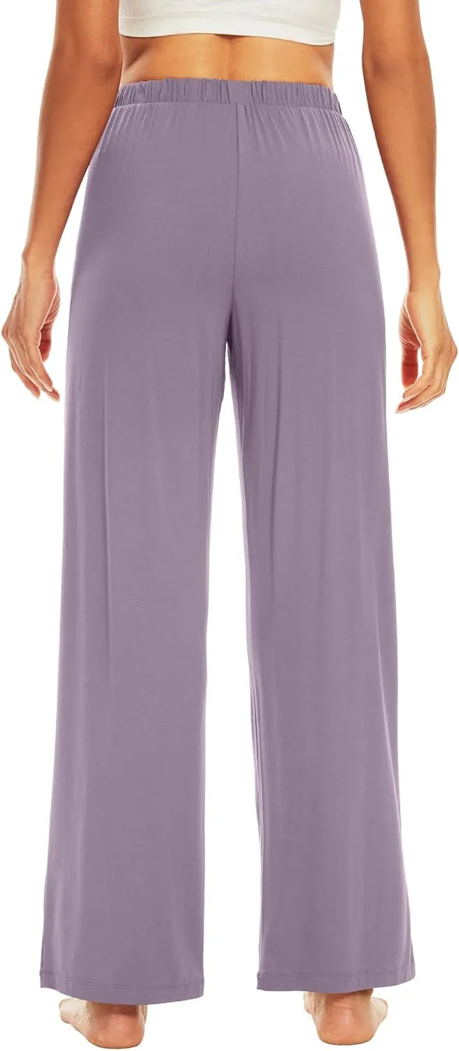 WiWi Women's Wide Leg Pajama Pants Casual Sleep Bottoms Palazzo Yoga Sweatpants Pant with Pockets Viscose from Bamboo S-XXL