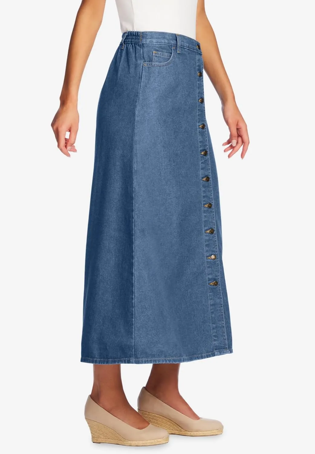 Woman Within Women's Plus Size Perfect Cotton Button Front Denim Skirt