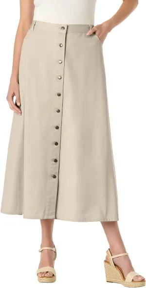 Woman Within Women's Plus Size Perfect Cotton Button Front Denim Skirt