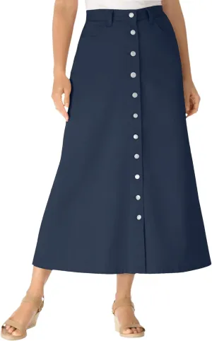 Woman Within Women's Plus Size Perfect Cotton Button Front Denim Skirt