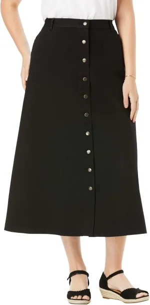 Woman Within Women's Plus Size Perfect Cotton Button Front Denim Skirt