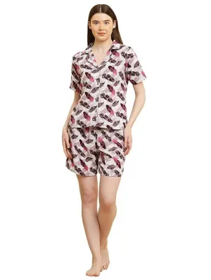 Women Night Suit Set Blue Printed (Size-M) (Color-PURPLE)