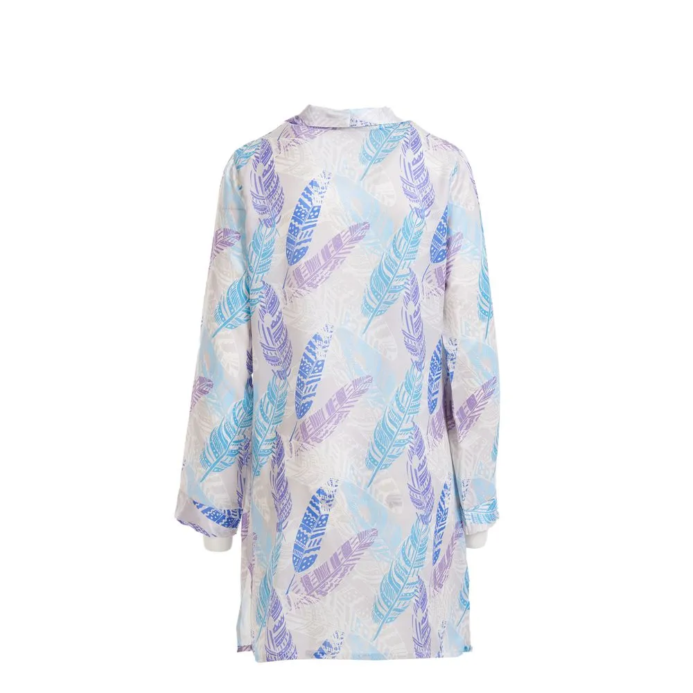 Women Satin summer pajama Leaves pattern buttoned satin night shirt