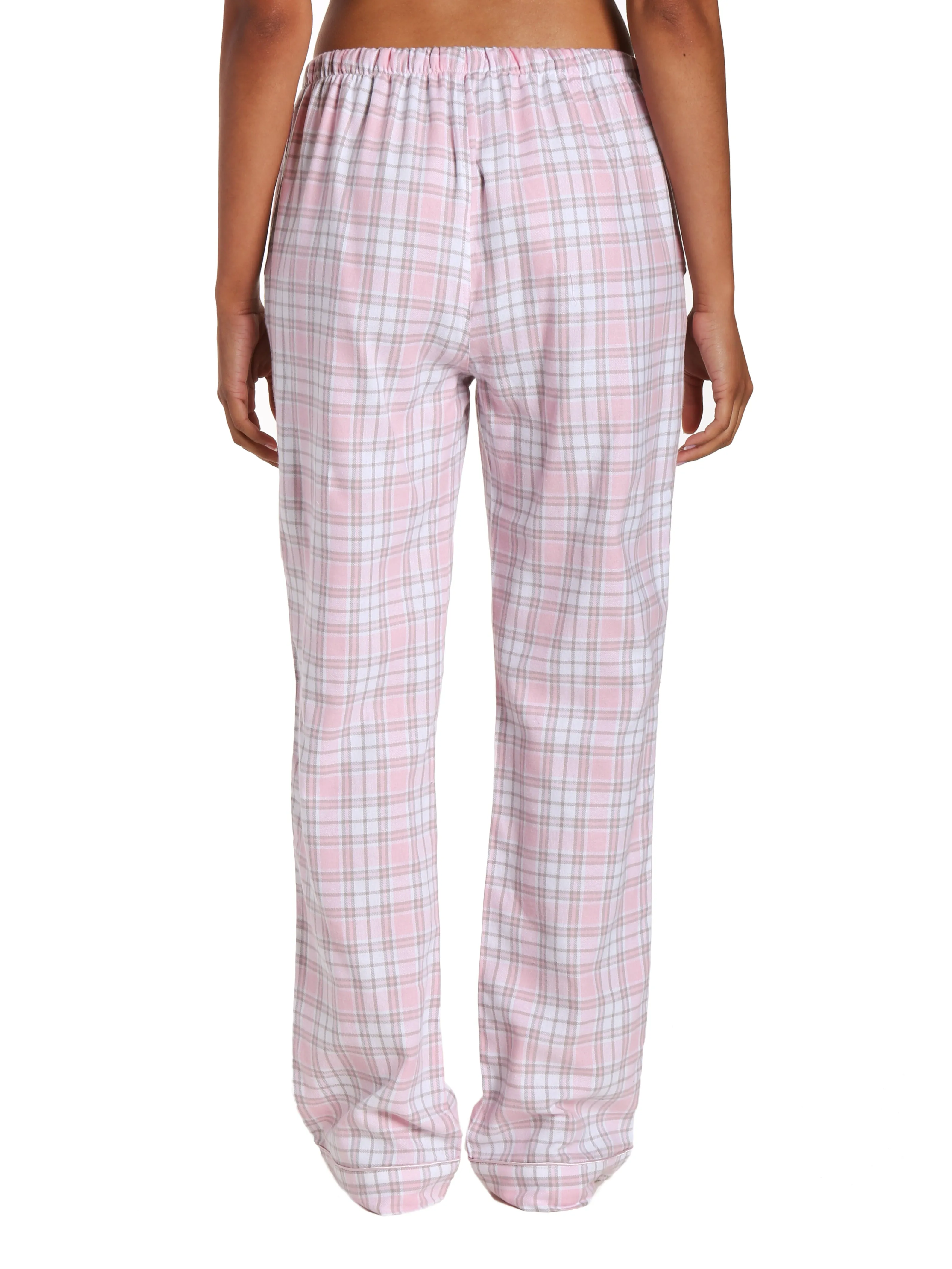 Womens 100% Cotton Lightweight Flannel Lounge Pants - Plaid White-Pink