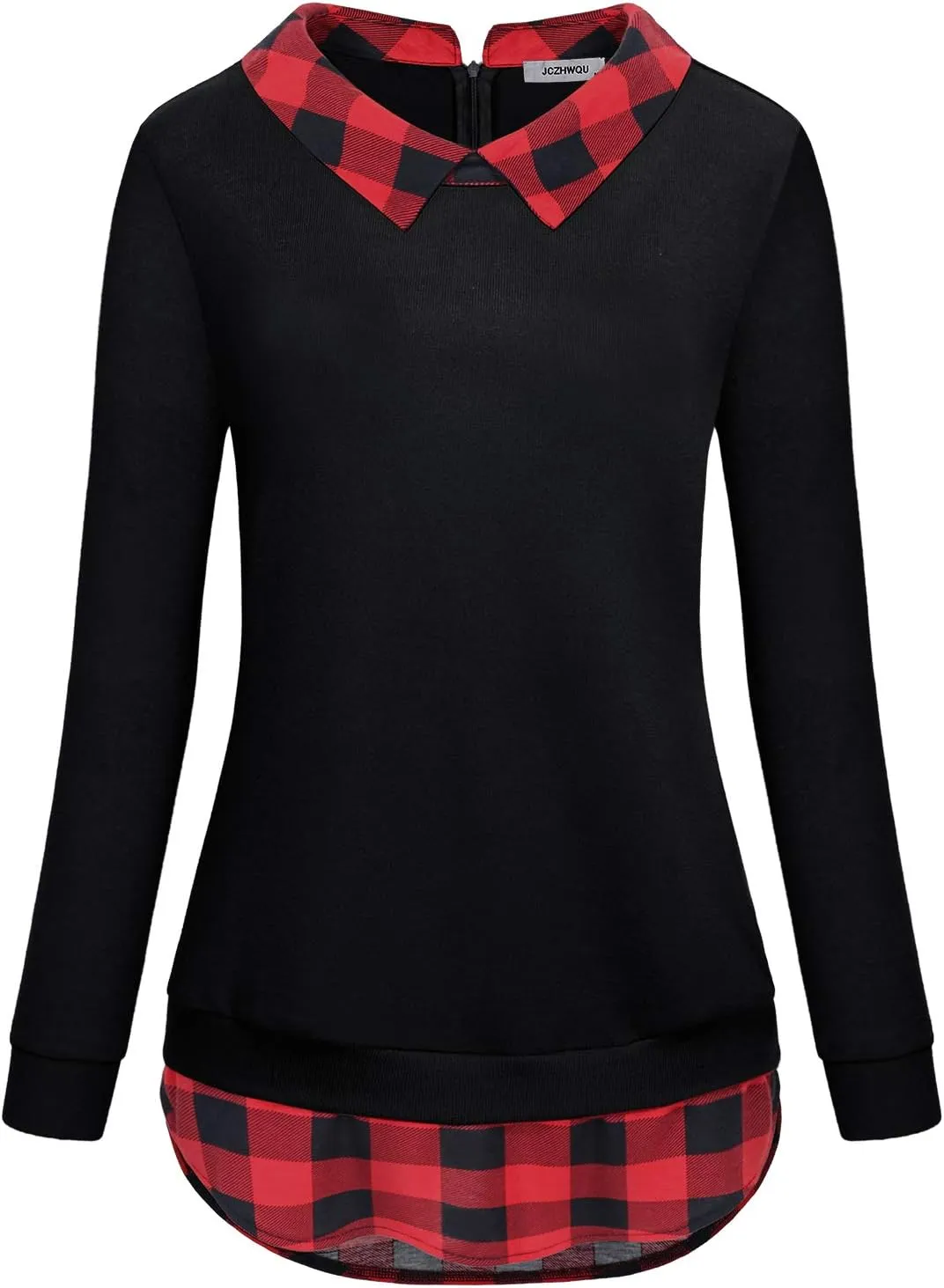 Women's Classy Lapel Collar Long Sleeve Curved Hem Tunic Sweatshirt