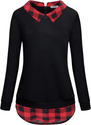 Women's Classy Lapel Collar Long Sleeve Curved Hem Tunic Sweatshirt