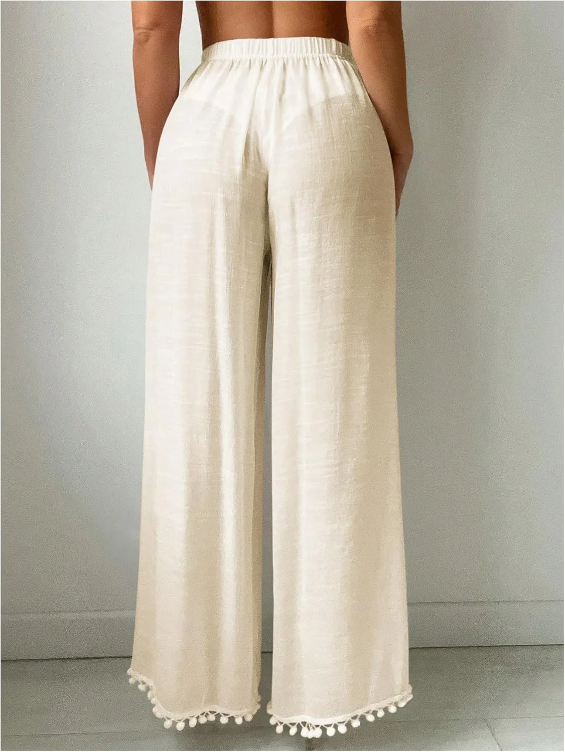 Women's Drawstring Waist Slit Bathing Suit Cover Up Swim Pants Sheer Tie Front Swim Cover Ups Swimwear