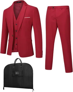YFFUSHI Men's 3 Piece Suit Set Slim Fit One Button Solid Jacket Vest Pants with Suit Bags