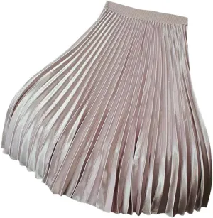 YM YOUMU Women Velvet Pleated Midi Skirt High Elastic Waist Fall Winter Swing Ruffled Skirt