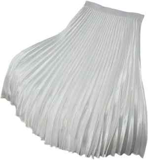YM YOUMU Women Velvet Pleated Midi Skirt High Elastic Waist Fall Winter Swing Ruffled Skirt