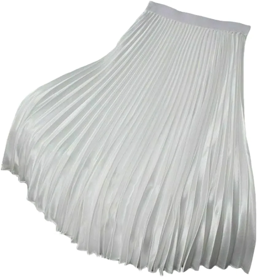 YM YOUMU Women Velvet Pleated Midi Skirt High Elastic Waist Fall Winter Swing Ruffled Skirt