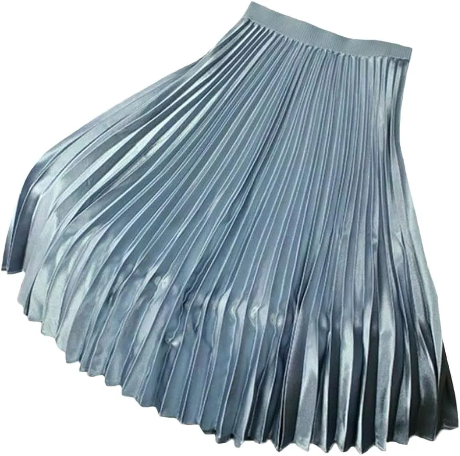 YM YOUMU Women Velvet Pleated Midi Skirt High Elastic Waist Fall Winter Swing Ruffled Skirt