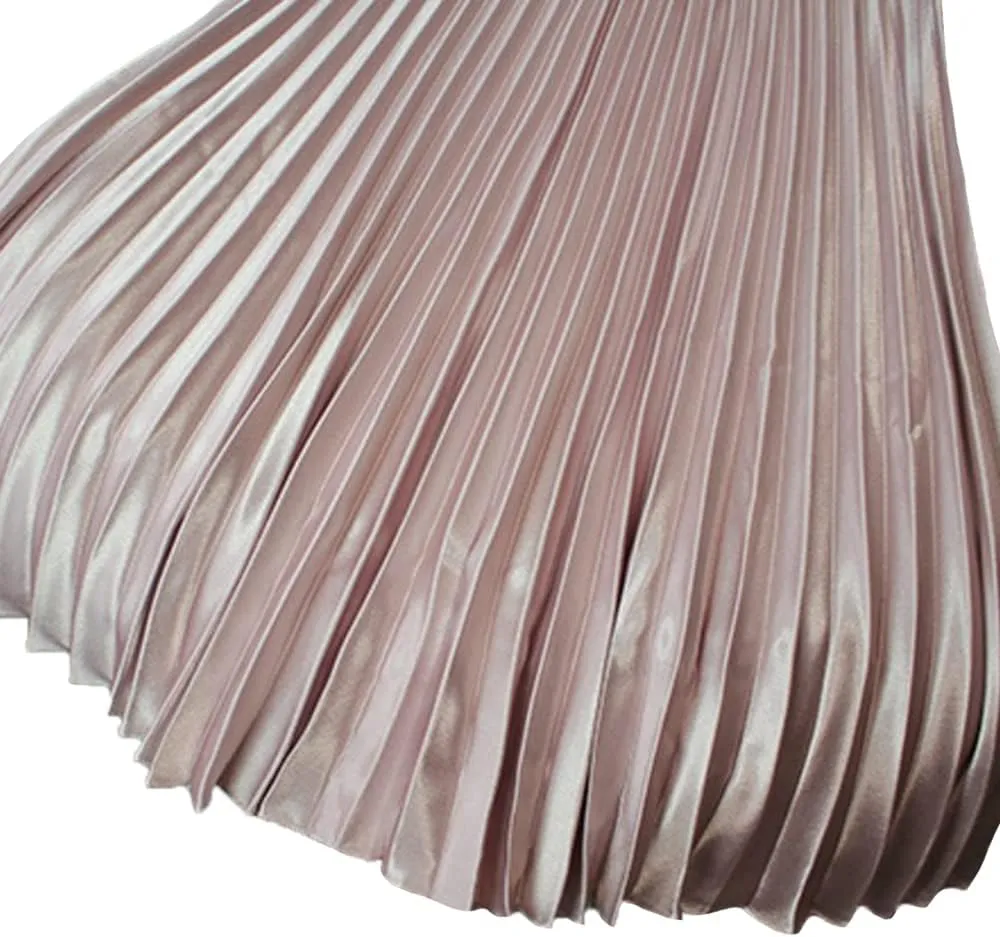 YM YOUMU Women Velvet Pleated Midi Skirt High Elastic Waist Fall Winter Swing Ruffled Skirt