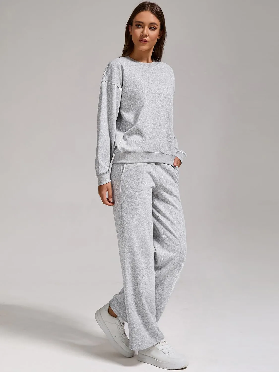 ZFLM Casual Workout Two Piece Outfits Long Sleeve Top Pullover High Waist Drawstring Jogger Pants Tracksuit Sets Streetwear