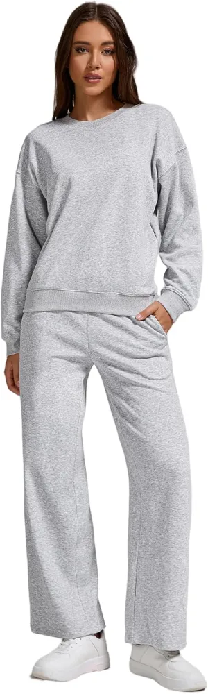 ZFLM Casual Workout Two Piece Outfits Long Sleeve Top Pullover High Waist Drawstring Jogger Pants Tracksuit Sets Streetwear