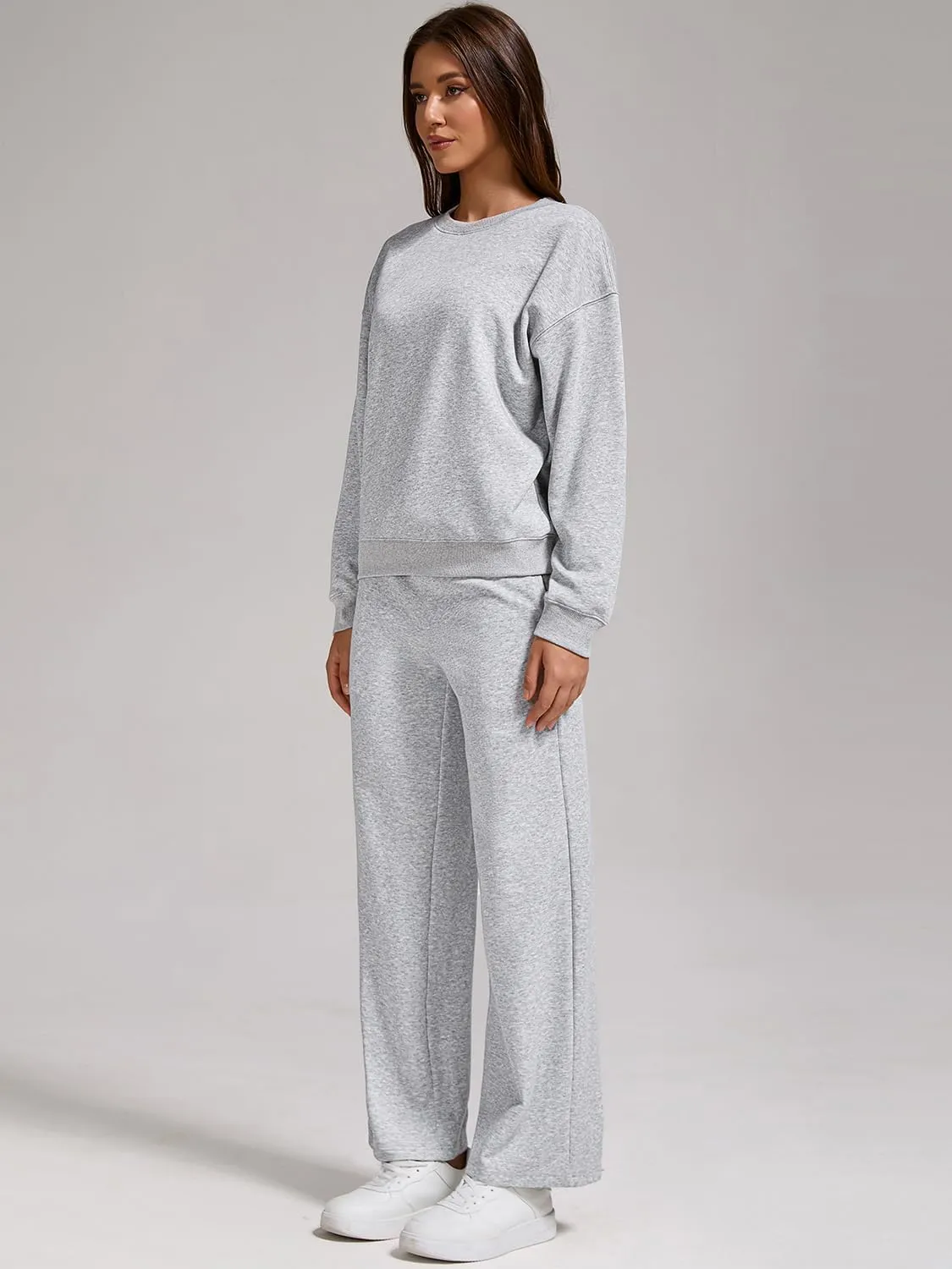 ZFLM Casual Workout Two Piece Outfits Long Sleeve Top Pullover High Waist Drawstring Jogger Pants Tracksuit Sets Streetwear
