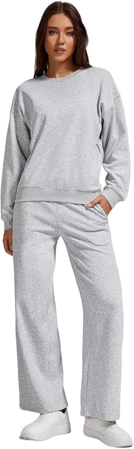 ZFLM Casual Workout Two Piece Outfits Long Sleeve Top Pullover High Waist Drawstring Jogger Pants Tracksuit Sets Streetwear