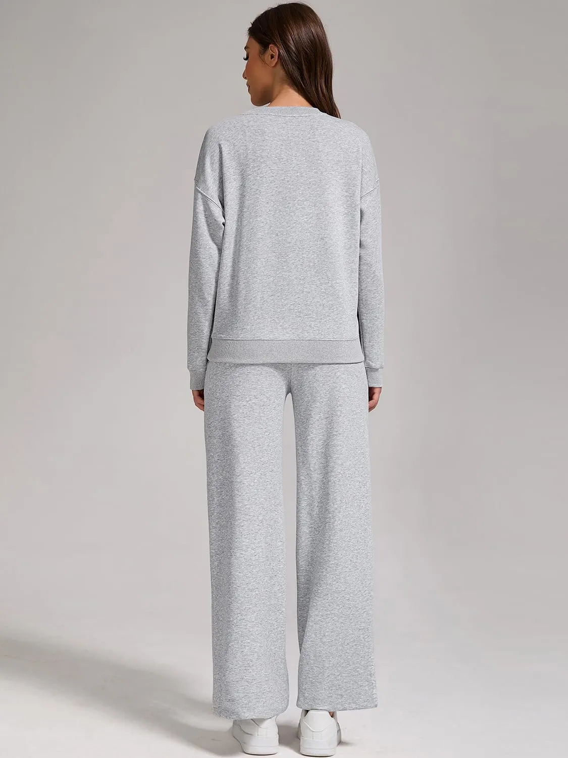 ZFLM Casual Workout Two Piece Outfits Long Sleeve Top Pullover High Waist Drawstring Jogger Pants Tracksuit Sets Streetwear